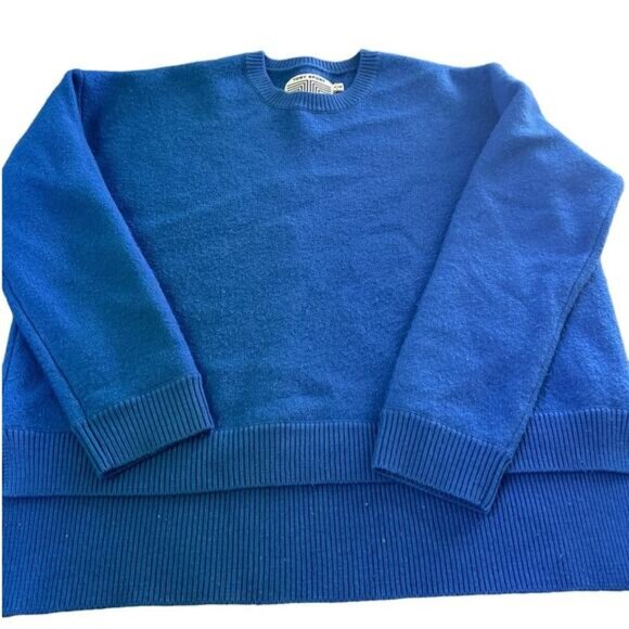 Tory Sport Womens Pullover Crewneck Sweater Rib Trim Knit Blue High Low Medium - Picture 1 of 16